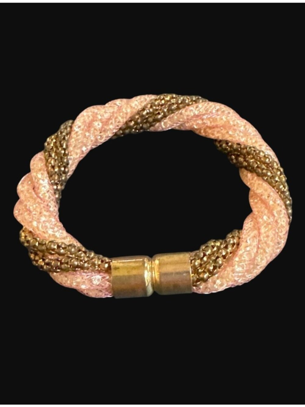 Crystal Mesh Tube Bracelet Pink Gold Tone Magnetic Closure Glitz Womens Jewelry - Picture 6 of 7